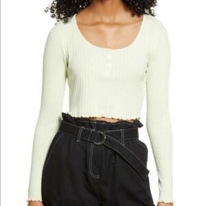 Women's Bp.  Green limecream Crop Henley Top, Size Medium NWT